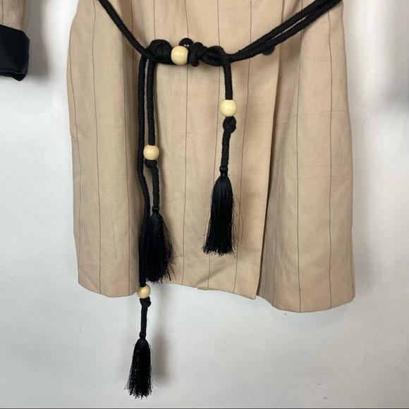 ZARA Woman’s CAMEL STRIPED Tassel BELTED Longline BLAZER Jacket Size XS - Picture 9 of 9